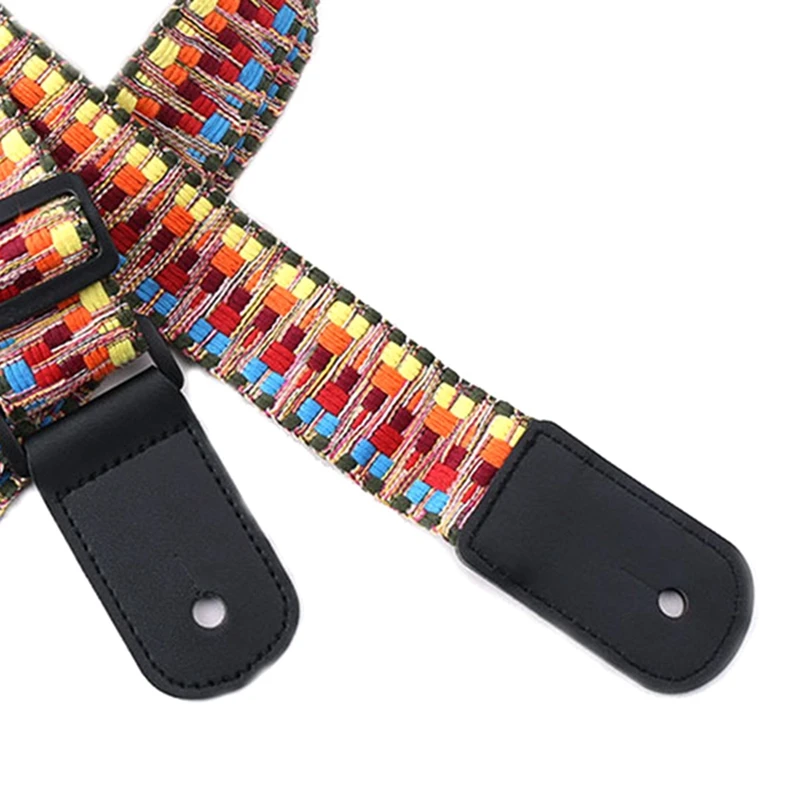 

Ukulele Strap Embroidery Belt Adjustable Jacquard Band with Leather End for Bass Acoustic Electric Folk Guitar