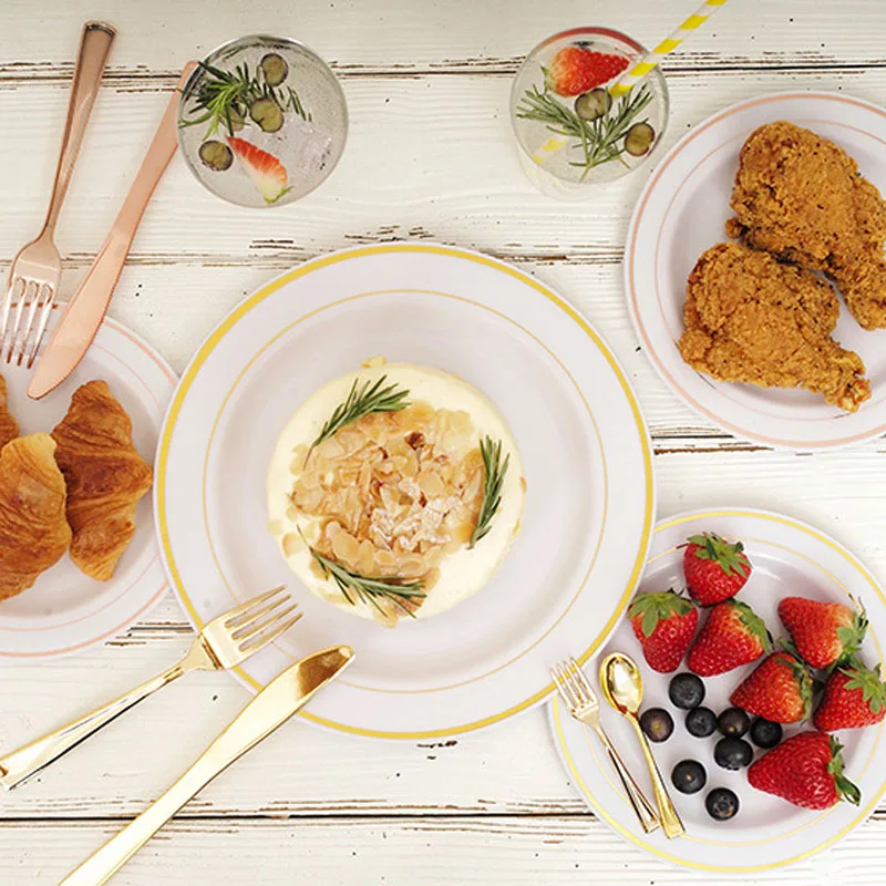 Одноразовые пластиковые тарелки из розового золота 25 шт. золотые для свадебной