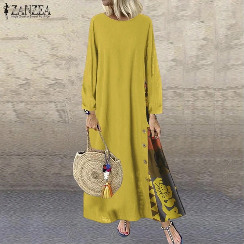 Платье ZANZEA женское длинное хлопковое в винтажном стиле повседневный Длинный