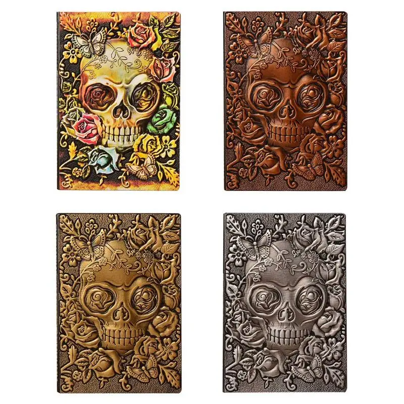 

Creative Skull Flower Embossed A5 Leather Notebook Journal Notepad Travel Diary Planner School Office Supplies