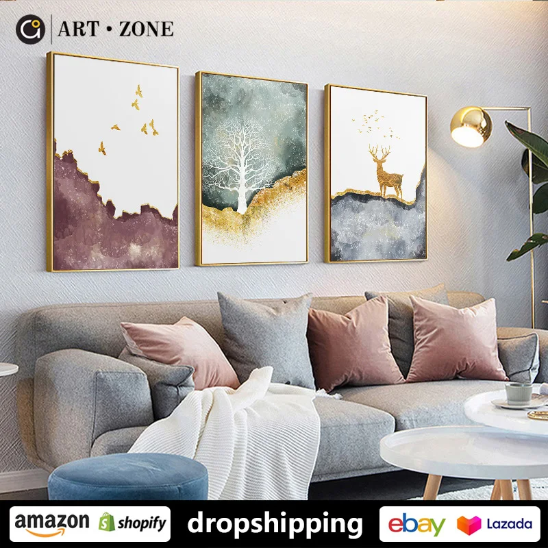 

ART ZONE Modern Landscape Cartoon deer prints Wall Art Canvas posters Unframed Artwork Abstract living room bedroom bar decor