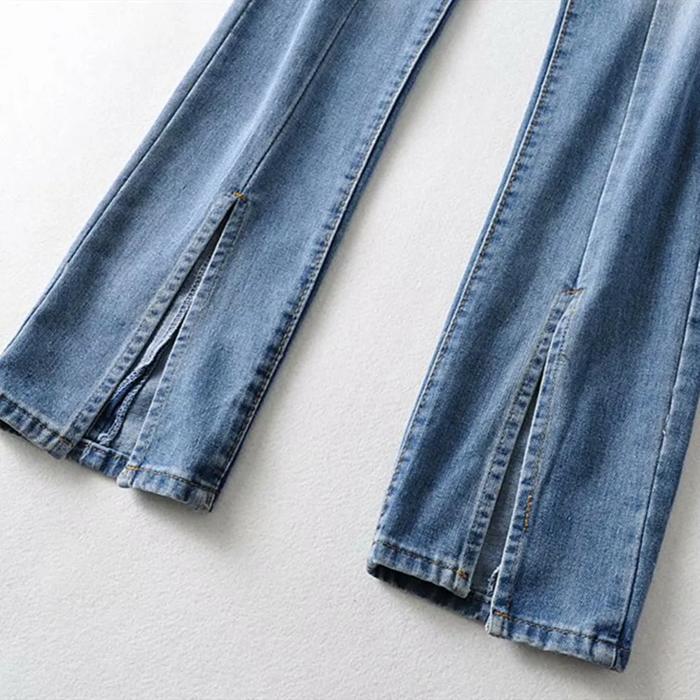 

2021 Spring and autumn new high waist jeans women stretch the abdomen bell pants large size Slim straight wide pants