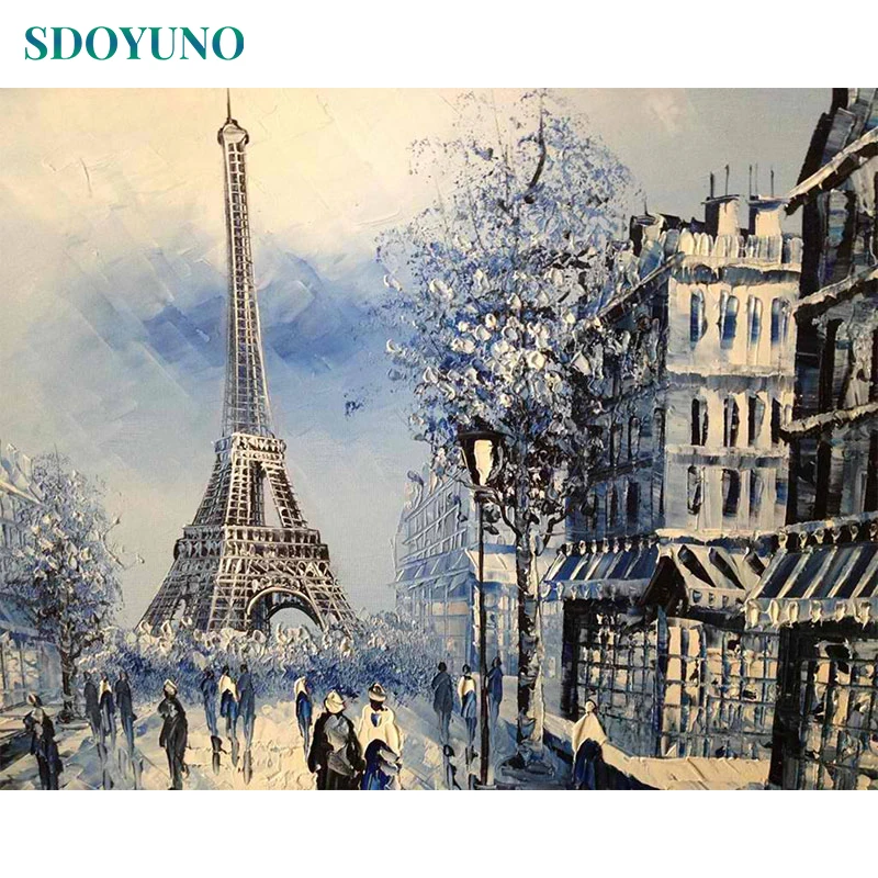 

SDOYUNO 60x75cm Frameless Oil Paint By Numbers Black and White Tower DIY Coloring By Numbers On Canvas Landscape Wall Art