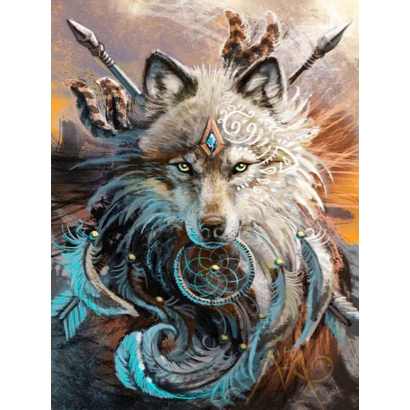 5D алмазов картина полный дрель Ловец снов и волк Алмазная мозаика продажа