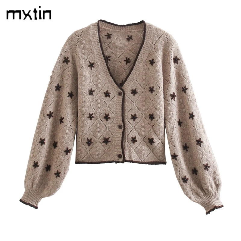 

Винтажный Стильный вязаный кардиган с цветочной вышивкой 2021, женский свитер, модная теплая верхняя одежда с длинным рукавом, повседневные т...