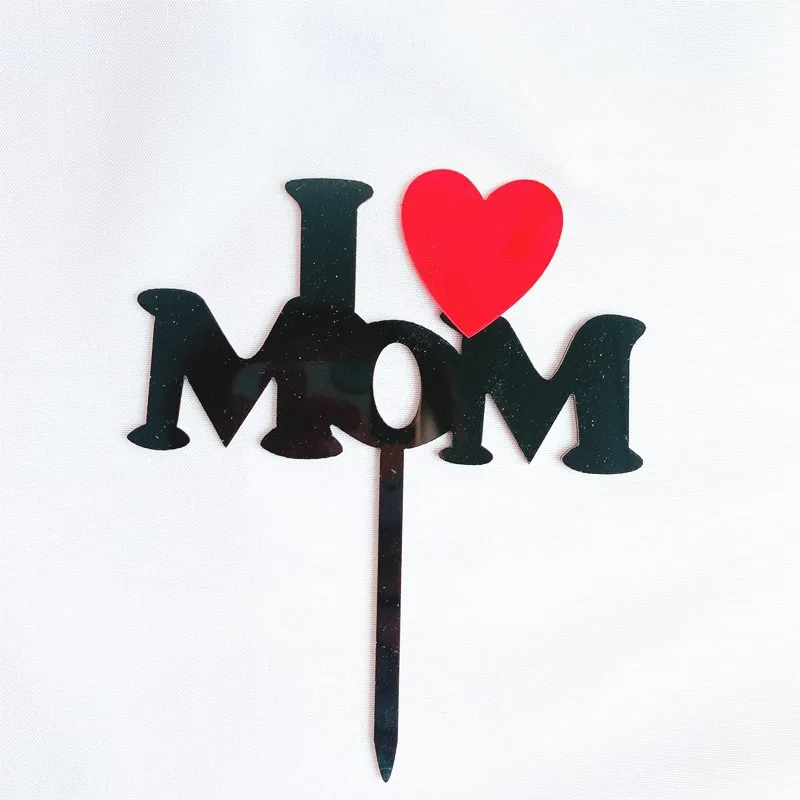 Новый акриловый Топпер для торта I Love Mom золотистый влюбленных мамы дня рождения -