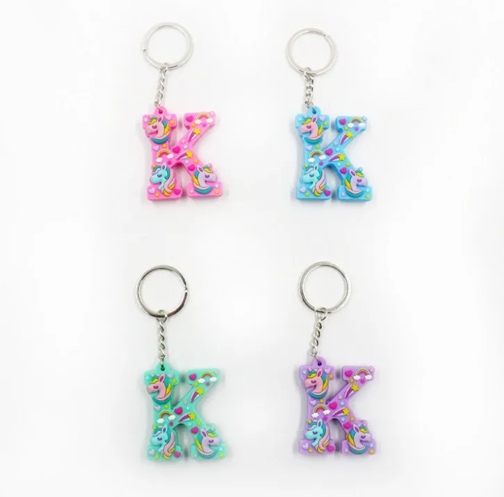 8 1 Pcs Kawaii Unicorn Letters key Chain For Girl Kids Keychain Women Car Key Ring Letter Holder Party Favors Gift - Цвет: 8