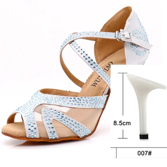 heel 8.5cm WUXIJIAO/Серебристые атласные латинские женские туфли для танцев; вечерние туфли со стразами для бальных танцев; женская обувь 9 см - Цвет: heel 8.5cm