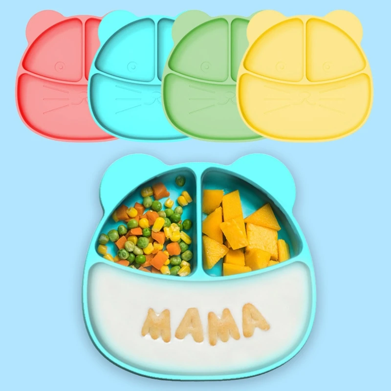 

Cartoon Lion Baby Divided Suction Bowl Food Grade Silicone Dinner Feeding Plate