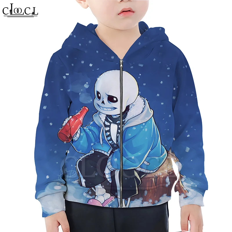 

CLOOCL Games Undertale Sans/толстовки с капюшоном на молнии с 3D принтом для мальчиков и девочек, повседневный модный детский пуловер на молнии с капюшон...