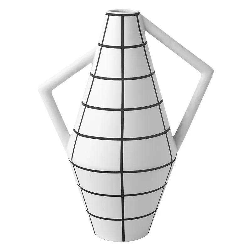 

Solid Color Ceramic Vases Desktop Decor Flower Arrangement Desk Ornaments Creative Handle Flowers Vase Home Decoration Modern