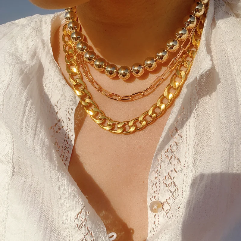 

Fashion Jewelry Multi layer Punk Chain Necklace 2021 New Design Hot Selling Round Beads Necklace For Girl Fine Accessories