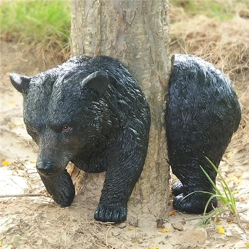 

Медведь, садовая скульптура, креативная полимерная скульптура в виде животного через дерево, забавная статуя, декор для деревьев, украшение...