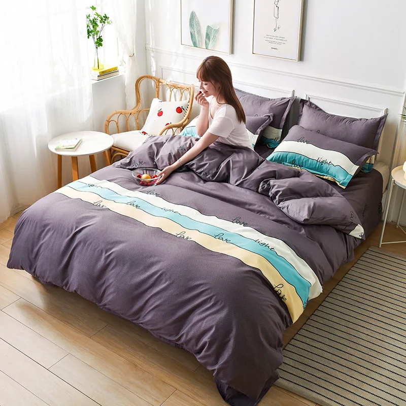 

Summer bedding set 2020 fruit bed linen Pastoral duvet cover stripe flat sheet heart AB side home decor 3/4pcs cartoon bed set