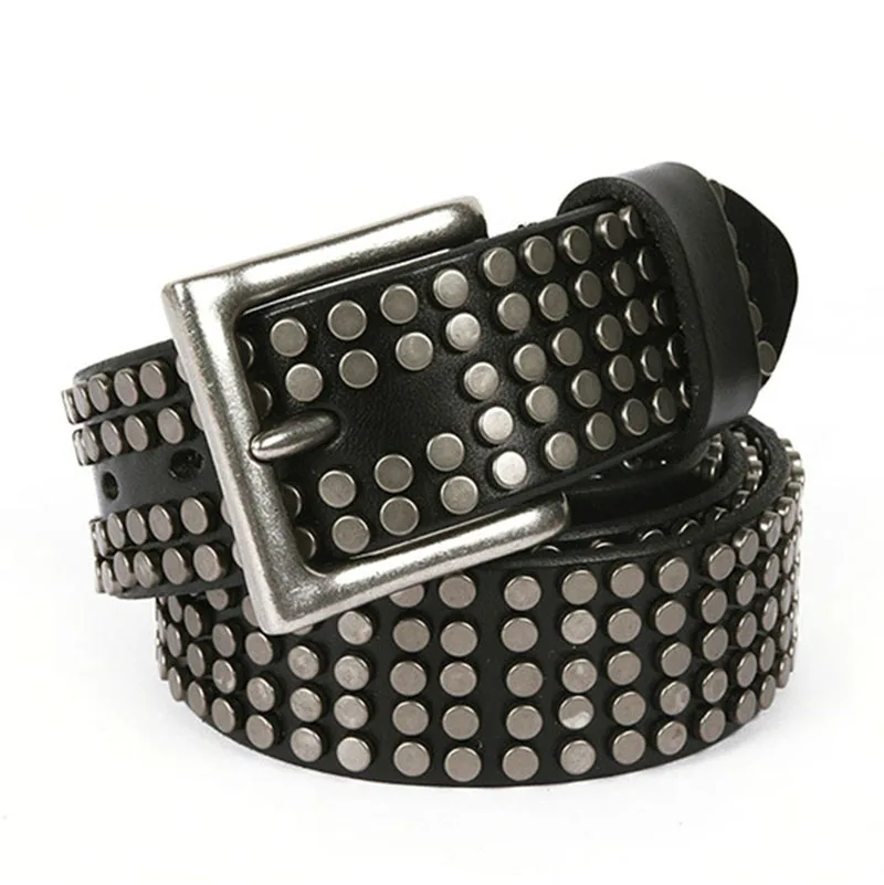 Женский металлический ремень с заклепками и пряжкой из натуральной коровьей