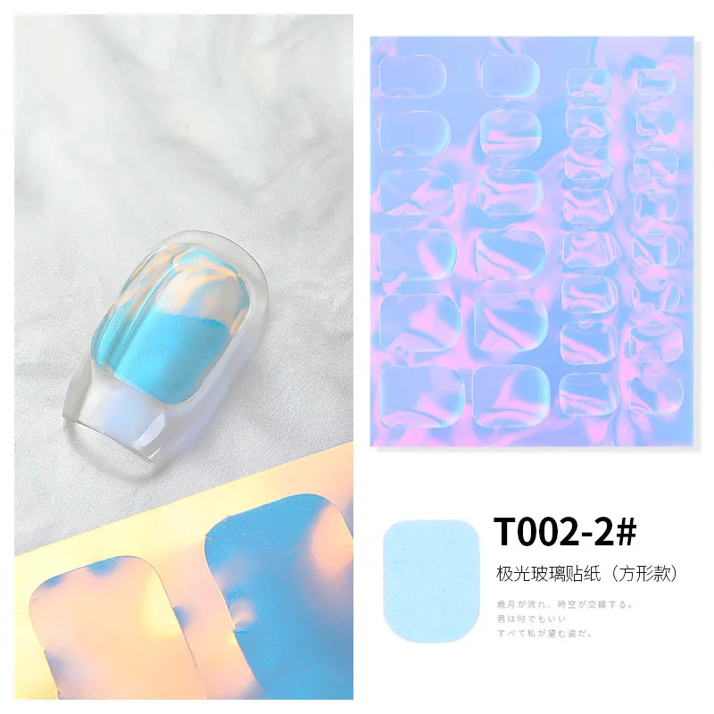 

6Pcs Nail Art Glass Paper Stickers Holo Foil Tips Aurora Multi-Shapes Self-Adhesive Decals Stickers For Nail Art Accessories