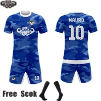 full sublimation printing team name logo soccer uniforms navy blue soccer jerseys camo football uniforms