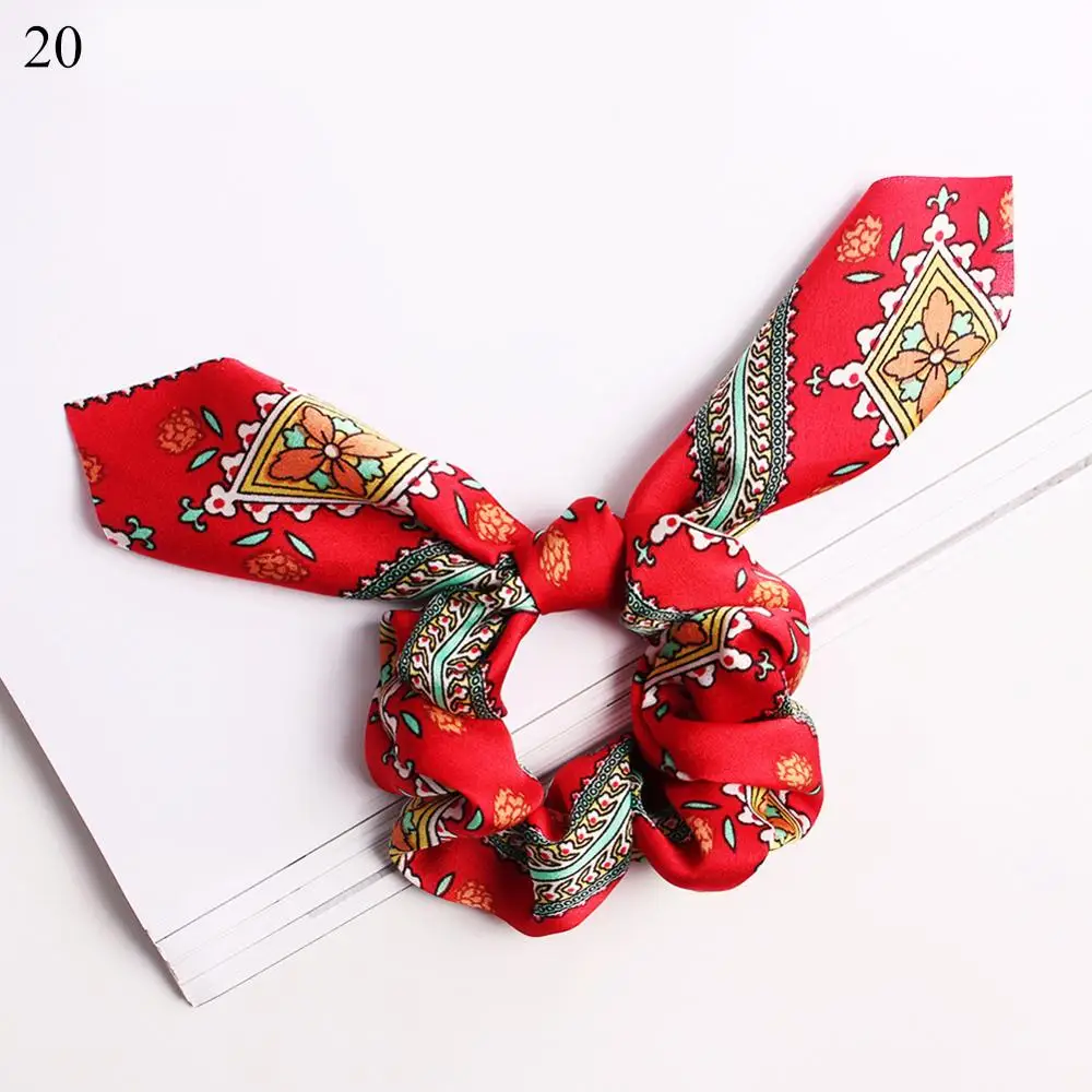 A20 Винтажный цветочный полосатый Леопардовый принт DIY завязанный бант резинка для волос для женщин девочек аксессуары для волос повязка на голову - Цвет: A20