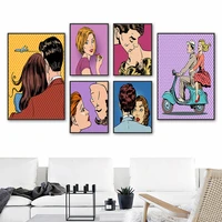 cartoon anime urban man woman love kiss wall art canvas painting nordic posters and prints wall pictures for living room decor