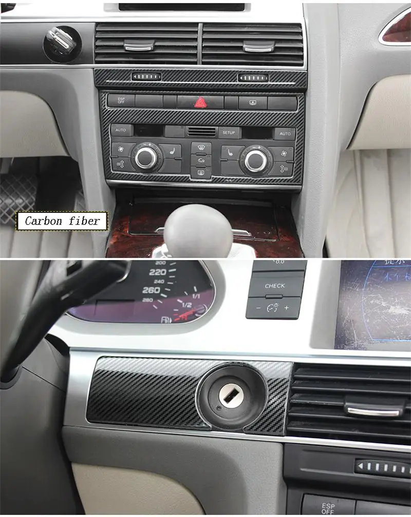 Car Styling For Audi A6 C5 C6 Dashboard Keyhole Decorative Frame Air Vents Panel Covers Carbon Fiber Stickers Trim Accessories