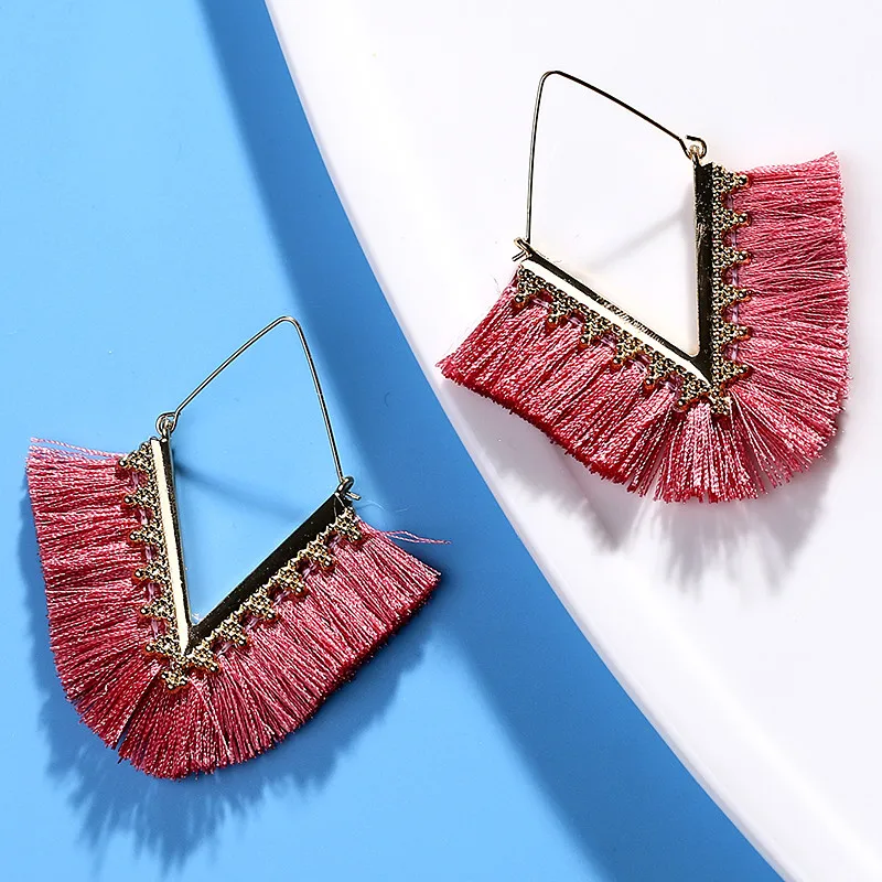 Женские серьги подвески с бахромой в этническом стиле|Серьги-подвески| |