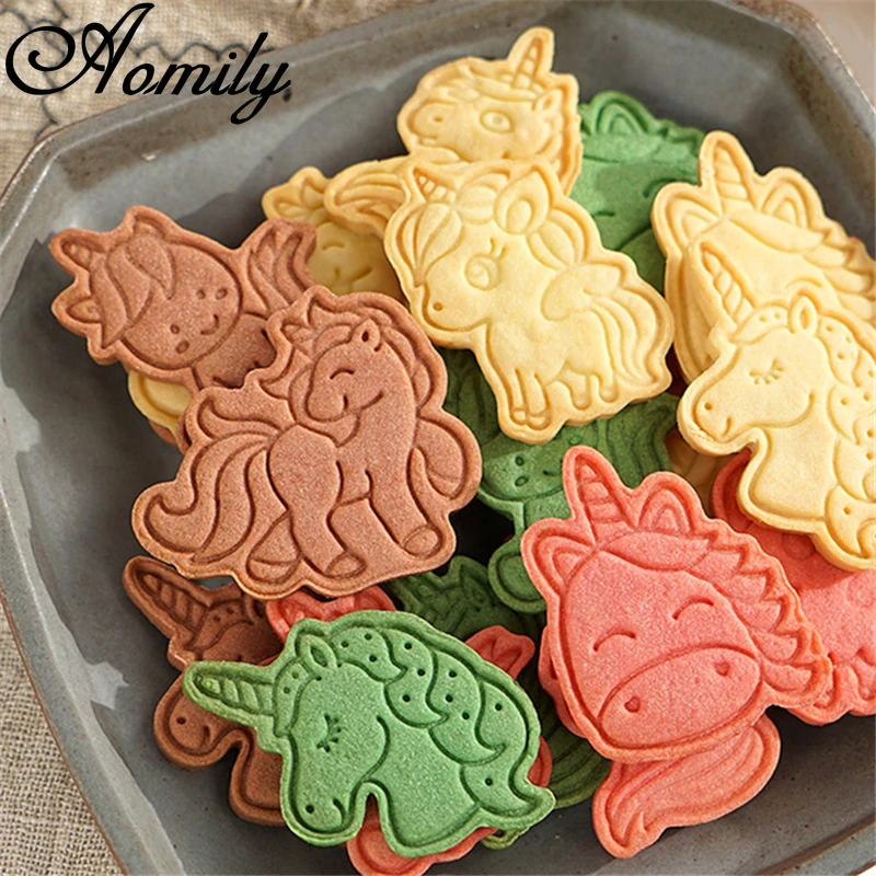 Aomily 6pcs/Set Unicorn Shape Plunger Mold Cake Decorating Tool Biscuit Cookie Cutters Cupcake Mould Fondant Pastry Bake Cutter | Дом и сад