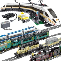 kazi high tech creative city train station tracks rail power function motor building blocks bricks diy battery box toys for kids