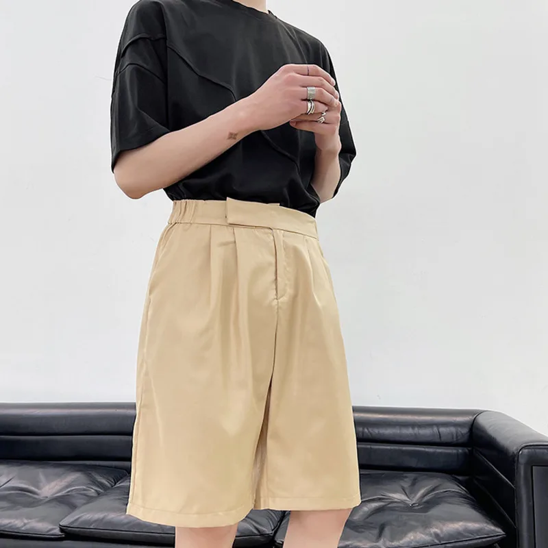 

IEFB Asymmetric Placket Pasted Elastic Waist Suit Shorts Black White 2021 New Summer Causal Suit Shorts Streetwear Men 9Y7748