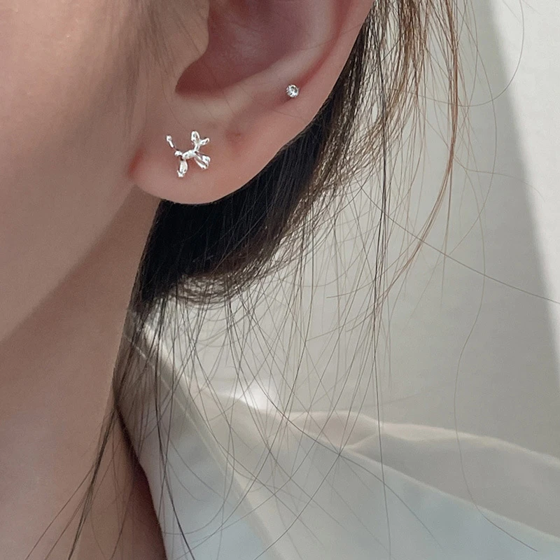 

925 Sterling Silver Balloon Dog Simple Light Ear Stud Earrings Women Girl Fashion Wedding Party Jewelry Accessories Gifts