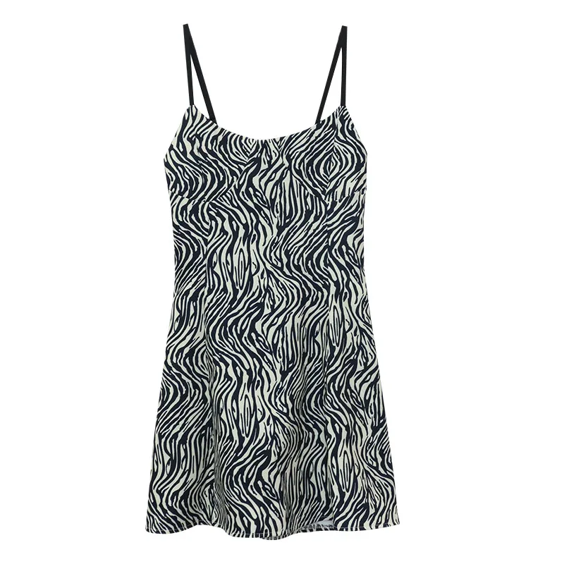 

Zebra Stripes Spaghetti Strap Dress Women 2021 New Spring Summer Empire Waist Slimming Base Skirt Small Temperament Skirts Trend