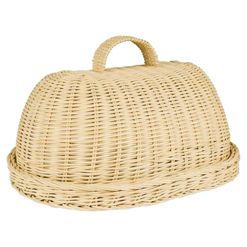 

1 Set of Kitchen Food Cover Rattan Basket Food Cover Protective Cover (Khaki)