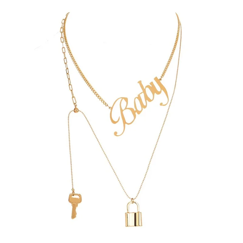 Niche Lock Key Metal Exaggerated Clavicle Chain Fashion Baby Letter Multi-layered Necklace Accessories | Украшения и аксессуары