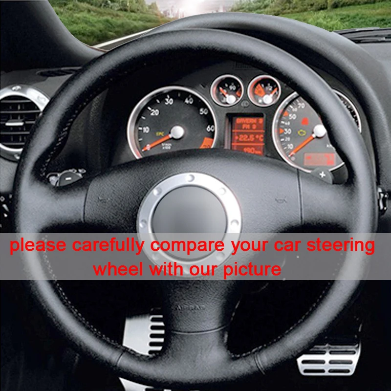 Сшитая вручную черная оплетка рулевого колеса из натуральной кожи для Audi A3 2000-2003
