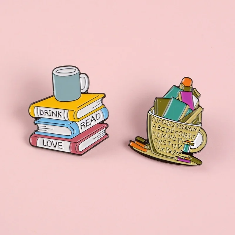 Эмалированные булавки с надписью напитки Read Love броши в виде мультяшных чашек и