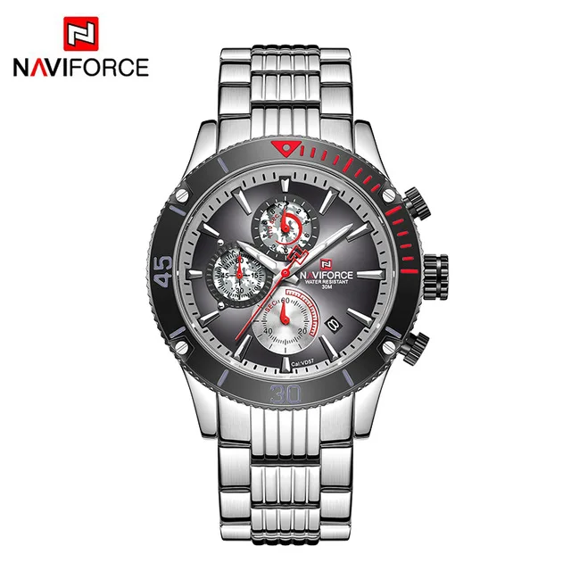 silver black Новые мужские часы NAVIFORCE, армейские военные спортивные наручные часы, мужские водонепроницаемые часы с хронографом и датой, зеленые кварцевые часы, мужские часы - Цвет: silver black