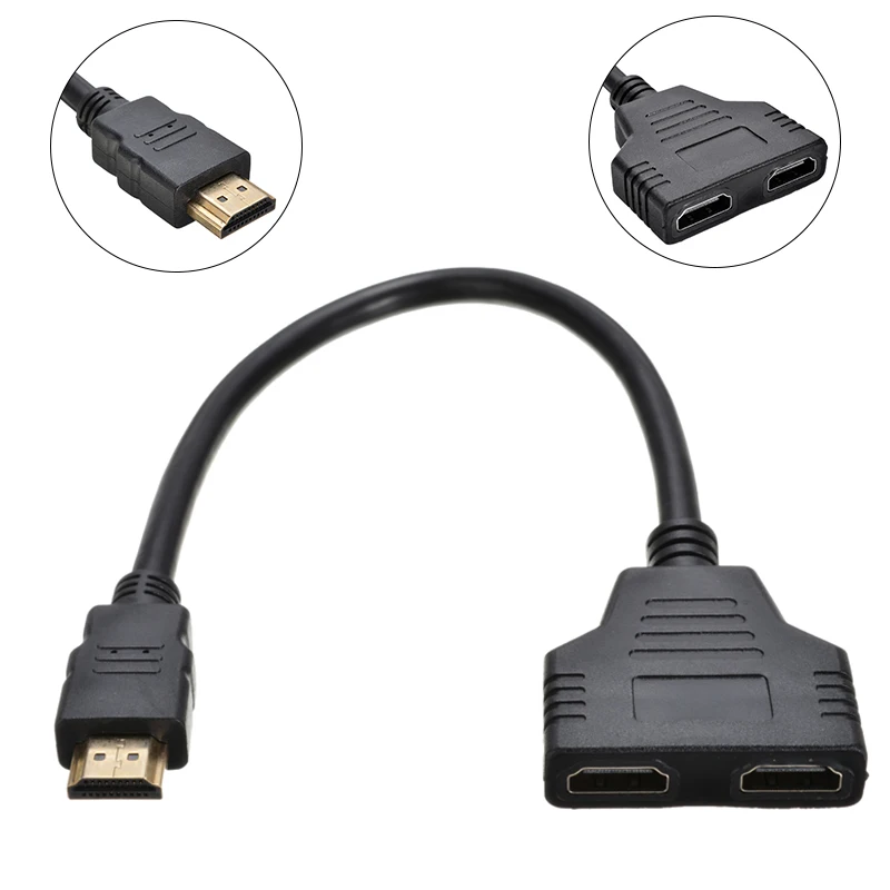 

1pc hdmi-compatible Male To Female Adapter Cable Dual Port Splitter One Input to Two Output Adapter Cable For HD LED LCD TV