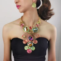 delicate multicolor rhinestone metal dangle earrings collar necklace set for women statement jewelry set fashion accessories