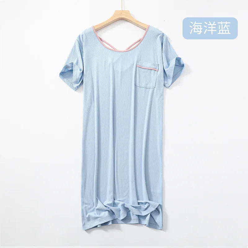 Nightdress Female 2021 Nightgowns New Summer Modal Loose Thin Pajamas Beautiful Back Sexy Long Breathable Dress