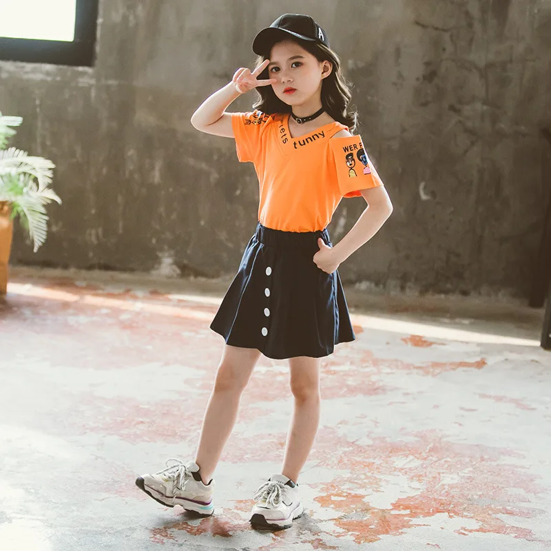 

2020 Summer baby girl Clothes sexy strapless T Shirt + Shorts hot skirts Teenager Casual tracksuits 3 4 5 6 7 8 9 10 11 12 year