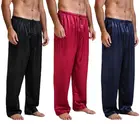 Мужские классические шелковые атласные пижамы, штаны, однотонные, свободные штаны для сна, цвета: черный, темно-синий, красный, одежда для сна, одежда для сна