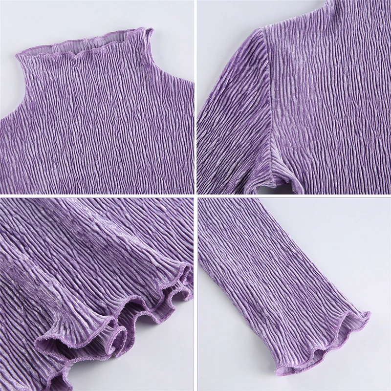 

Rockmore Purple Pleuche Turtleneck Women T Shirt Bodycon Long Sleeve Basic Top Tee Harajuku 90S Aesthetic Korean Clothes Egirl