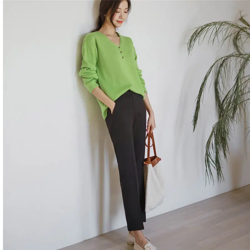 

HziriP Women Loose Simple Solid Ankle Length Pants 2021 Fashion OL Formal Brief Slender Hot Casual High Waist Straight Pants