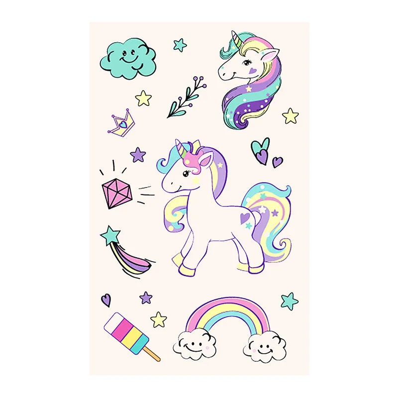 Новинка 2018 милая Временная тату наклейка в виде единорога облака радуги