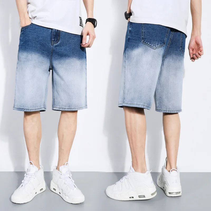 

New Fashion Light Blue Street Style Hip Hop Cotton Gradient Color Shorts Jeans Denim Summer Jean Shorts