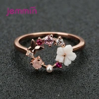new crystal 925 sterling silver flower branch leaf finger wedding rings for women rose gold zircon glamour jewelry gift