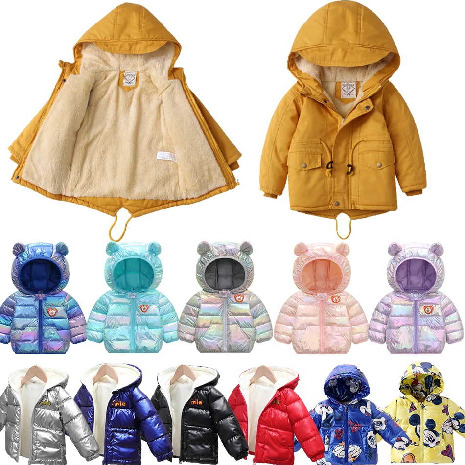 

Children's Coat Winter Fleece Outdoor Jackets For Boys Girls Warming Hooded Plush Cotton Warm Thickened Down Clothes Windbreaker