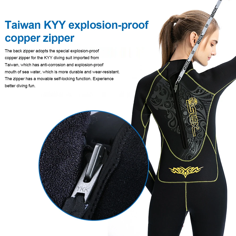 

5mm Neoprene Swimming Womens Wetsuit Fleece-Lined Keep Warm Wet Suit Back Zipper for Surfing Diving Snorkeling