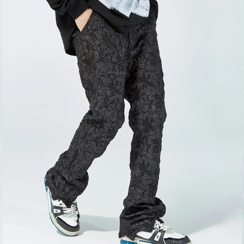 

Men Pleated Material Casual Flare Pant American Fashion Brand Loose Streetwear Hip Hop Pants Man Irregular Leg Trousers