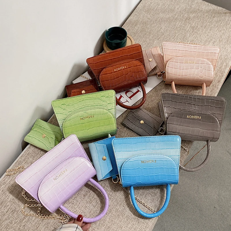

Fashion Crocodile Pattern Messenger Bag Women's 2021 Small Square Bag Chain Handbag PU Leather Handbag Lady Luxury Shoulder Bag