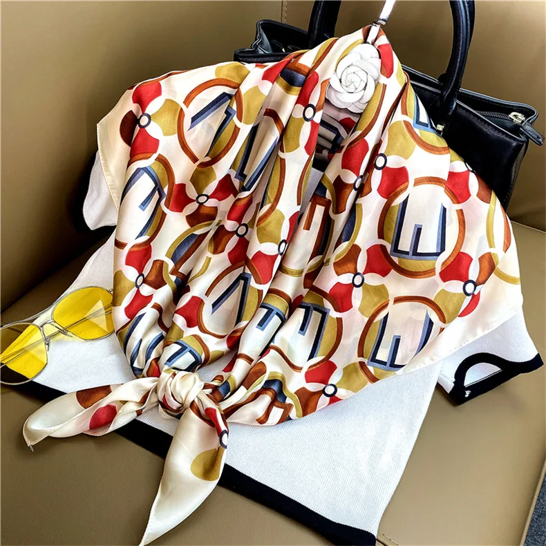 

2021 Twill Women Silk Scarf Design Printing Neck Scarves Lady Foulard Hijab Headband Neckerchief Bandana Shawl Wrap Pashmina